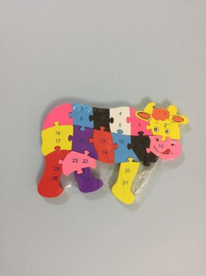 Ahşap İnek Figürlü Renkli Puzzle/Yapboz 15 Parça Eğitici Oyuncak