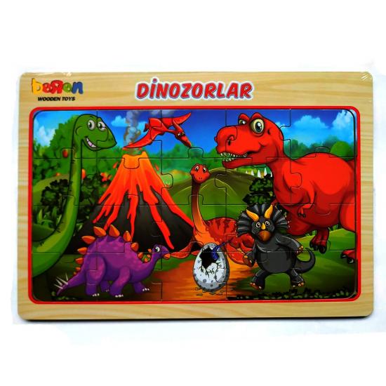 Eğitici Renkli Ahşap Sevimli Dinozorlar Puzzle (20 Parça)