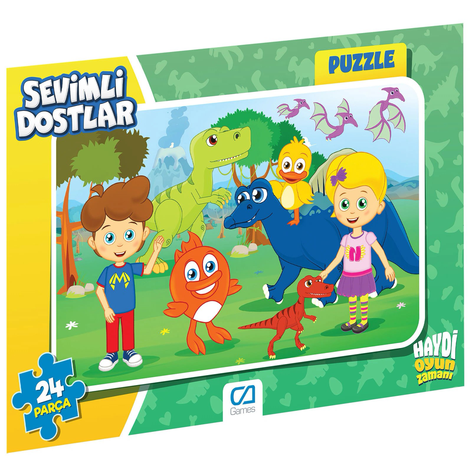 Sevimli Dostlar Kırmızı Balık Frame Puzzle/yapboz 24 Parça (Yeşil Tema)