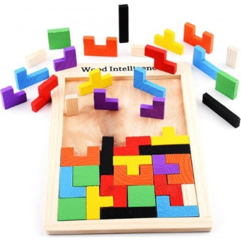 Montessori Ahşap Tetris & Blok Puzzle Zeka Oyuncağı Seti