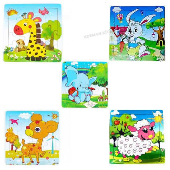 16 Parça Renkli Ahşap Puzzle 5’li Set Sevimli Hayvanlar