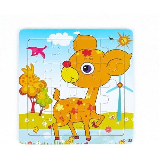 16 Parça Renkli Ahşap Puzzle 5’li Set Sevimli Hayvanlar