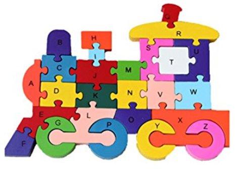 Ahşap Tren Figürlü Renkli Puzzle/Yapboz 26 Parça Eğitici Oyuncak