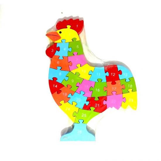 Horoz Figürlü Renkli Ahşap Puzzle/Yapboz 26 Parça Eğitici Oyuncak