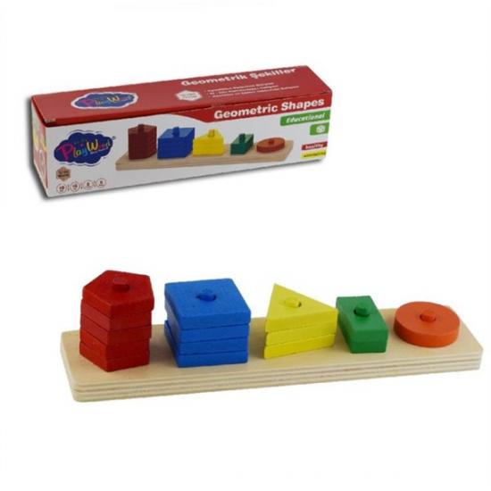 Renkli Ahşap Bul-Tak Eğitici Geometrik Şekiller