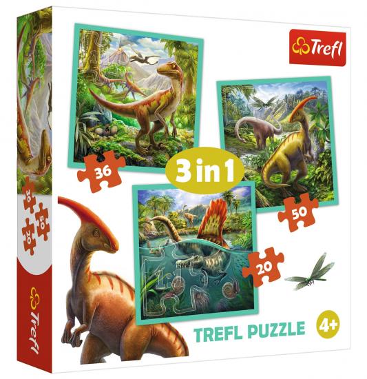 Dinozorların Harika Dünyası 3’lü Kutulu Puzzle/Yapboz (20+36+50 Parça)