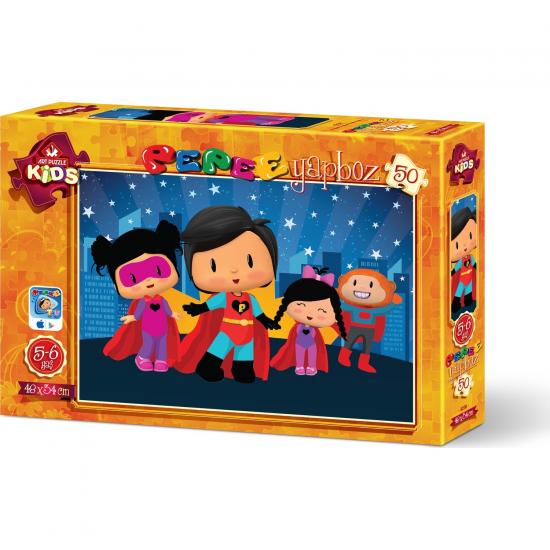 Pepee Süper Kahraman 50 Parça Kutulu Pepe Puzzle/Yapboz