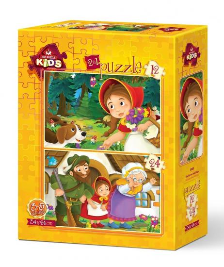 Kırmızı Başlıklı (Pelerinli) Kız Kutulu Puzzle/Yapboz 12+24 Parça