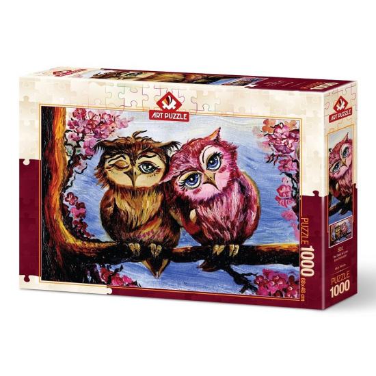 Aşık Baykuşlar Romantik Kutulu Puzzle/Yapboz 1000 Parça (Gerçek Tablo Tadında)