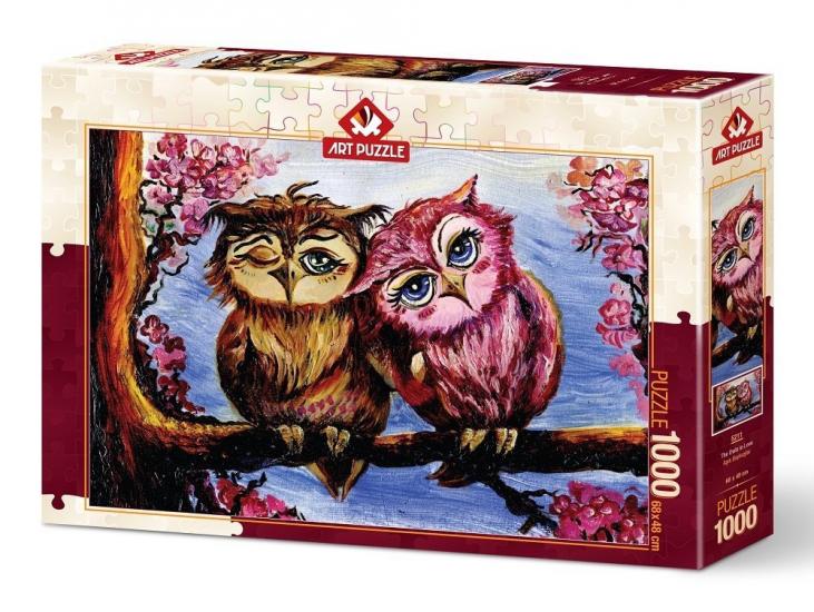 Aşık Baykuşlar Romantik Kutulu Puzzle/Yapboz 1000 Parça (Gerçek Tablo Tadında)