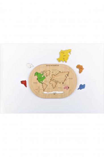 Eğitici Renkli Ahşap Kıtalar Haritası Puzzle/Yapboz