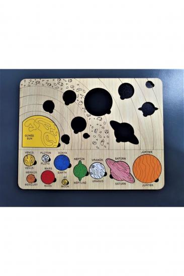 Eğitici Renkli Ahşap Güneş Sistemi Bul-Tak Puzzle Montessorie