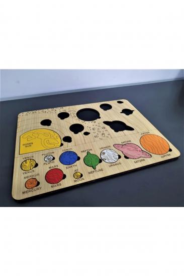 Eğitici Renkli Ahşap Güneş Sistemi Bul-Tak Puzzle Montessorie