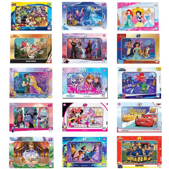 Disney Kahramanları Lisanslı Frame 24 Parça 3 lü Karma Puzzle Set