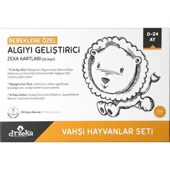 Bebeklere Özel Dikkat ve Algı Geliştirici Zeka Kartları - Vahşi Hayvanlar Seti 0-24 Ay