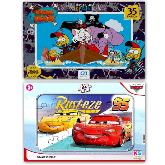 Cars Şimşek Mc queen ile Kral Şakir Puzzle/Yapboz 2 li Set (24+35)