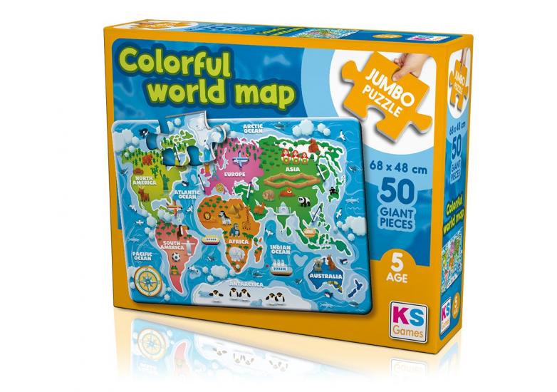 Renkli Dünya Haritası Jumbo Puzzle/Yapboz 50 parça (5+ yaş)