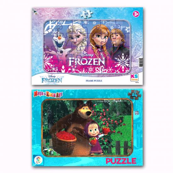 Frozen Elsa ve Maşa İle Koca Ayı 24 Parça 2 li Puzzle/Yapboz Set