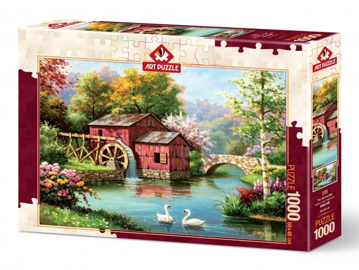 Kırmızı Eski Değirmen Tablo Tadında Yetişkin Puzzle/Yapboz 1000’parça