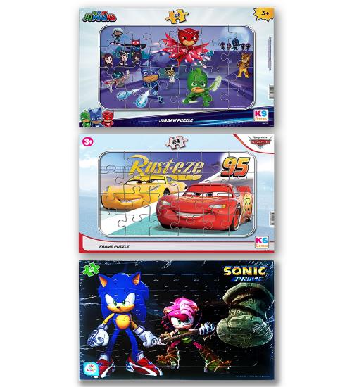 Cars, Pj Mask, Sonic 3 lü Frame Puzzle/Yapboz Set
