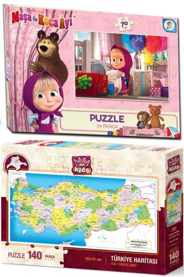 Maşa ile Koca Ayı + Renkli Türkiye Haritası Yapboz Puzzle