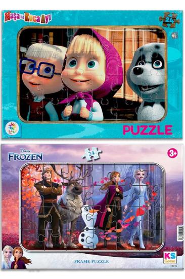 Frozen Elsa ve Maşa İle Koca Ayı  24 parça Frame Puzzle/Yapboz