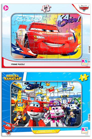 Ks Games Cars ve Harika Kanatlar 2 li Frame Puzzle/Yapboz Set